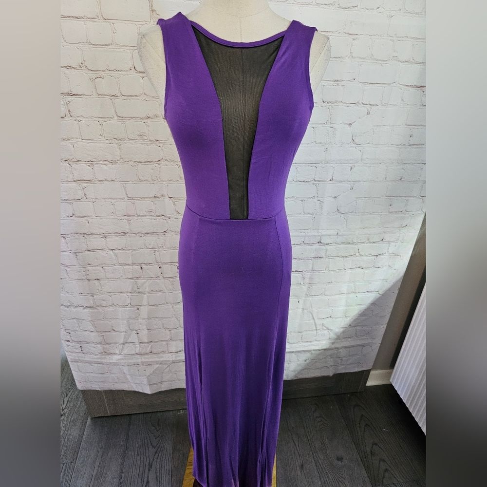 Paprika Thigh Split Maxi Dress w/ Mesh Insert | Purple | Size 4 | NWT